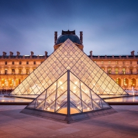 glass pyramids at the louvre museum in paris