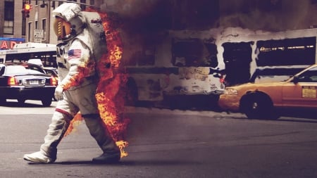 astronaut on fire - space, astronaut, fire, NASA