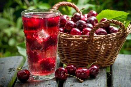 ♥Cherry♥ - cherries, drink, fresh, glass