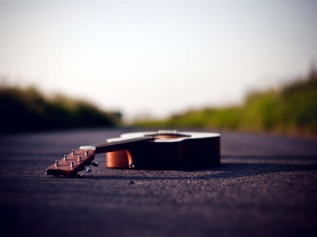 Guitar - music, guitar, road, photography