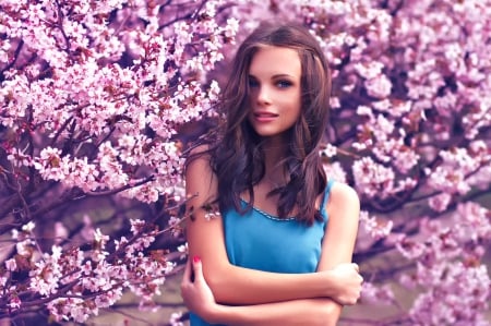 Beauty - face, lady, beauty, flowers, spring, spring time, woman, eyes