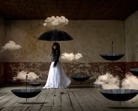 cloud Above Her Umbrella - beauty, girl, cloud, umbrella