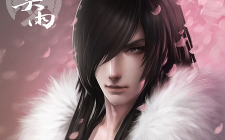 â™¥ - fur, asian, fantasy, monkey buonarroti, white, art, sakura, game, boy, man, pink, petals, jx online, guy