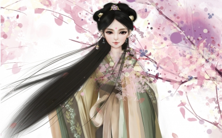 Princess - woman, princess, girl, asian, fantasy, spring, cherry blossom, art, sakura