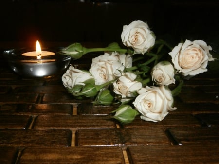 Rose and candle - candle, white rose, rose, candlelight