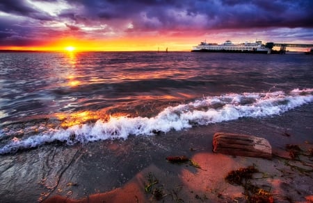 Beautiful sunset  - sky, beach, ocean, sunset