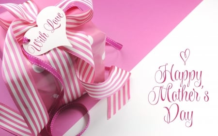 Happy Mother's Day! - heart, pink, happy, white, word, ribbon, box, gift, bow, mother s day