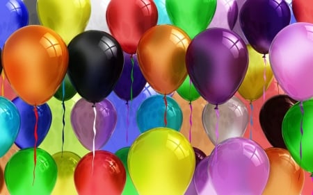 Balloons - rainbow, ball, black, balloon, balloons, purple, yellow, colours, pink, red, blue, orange, green, colourful