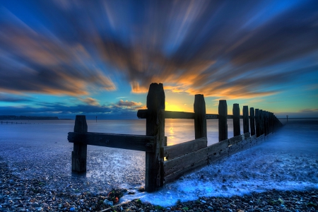 Blue Sunset - ocean, sea view, blue, ocean view, sky, clouds, splendor, ocean waves, sea, nature, waves