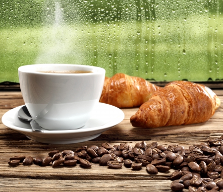 ♥Coffee♥ - beans, coffee, breakfast, croissant, cup