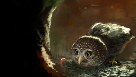 Owl - owl, bird, art, worm