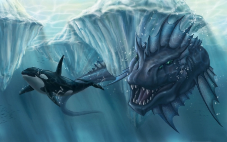 underwater monster - orca, killerwhale, ocean, deep