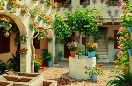 Terrace - art, garden, flower, terrace