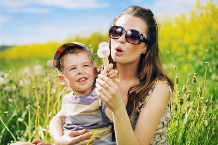 Mother and Child - field, child, dandelion, mother