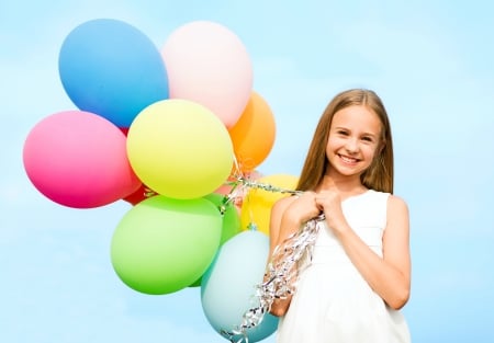 ♥Happy♥ - colorful, smile, girl, balloons, happy