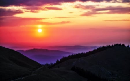 Carpathian dawn - mountains, nature, sun, sky