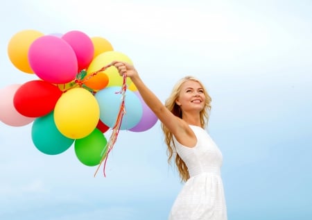 ♥Happy♥ - summer, girl, blonde, balloons, happy