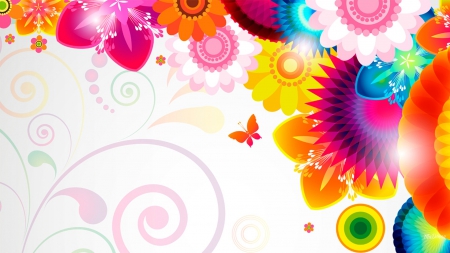 Bright So Bright - bright, vector, swirls, abstract, flowers, butterflies