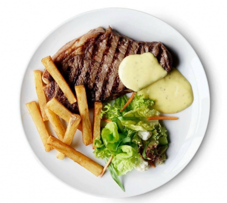 Steak dinner - steak, salad, food, frites, dinner