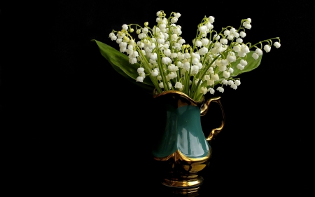 â™¥ - white, flower, black, spring, vase, blue, green