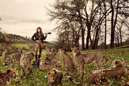 Cheetah woman - cheetah, art, woman, flock