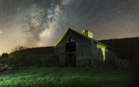 Old Barn Under Night Sky - night, sky, stars, barn