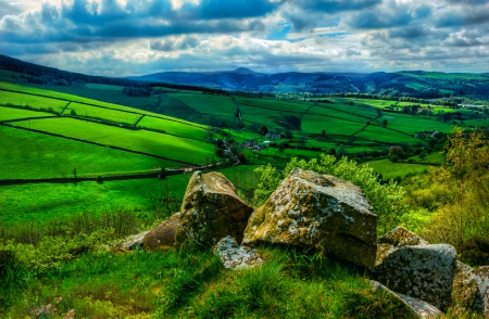 Tegg's Nose Country Park, England - trees, hills, meadows, field, forest, clouds, beautiful, green, grass