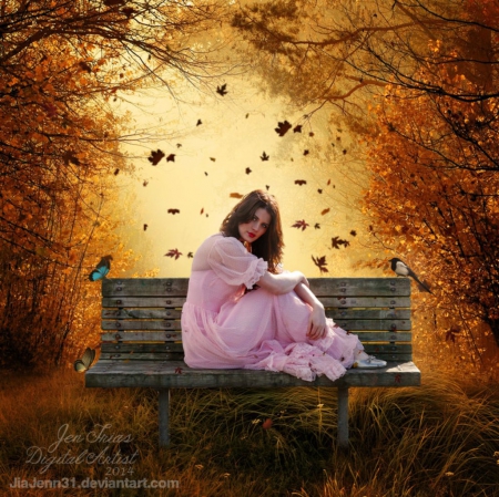 Park - bench, abstract, lady, fantasy