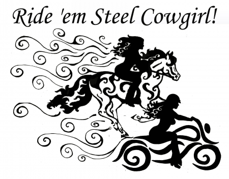 Ride Em' Cowgirls - women, motorcycles, fun, females, girls, cowgirls, drawing, horses, art, westerns