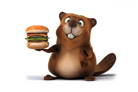 ♥3D Character♥ - beaver, hamburger, 3d, funny