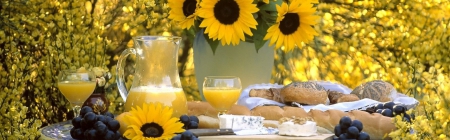 Sunflower Morning - grapes, sunflowers, Biscuits, Juice