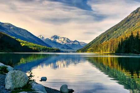 The Beauty Of Duffey Lake, Canada - British Columbia, summer, beautiful, snowy peaks, forest, reflection, mountain