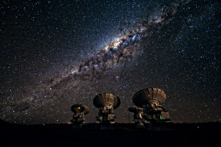 Milky Way above ALMA-telescopes - ESO, interferometry, images, array, combined