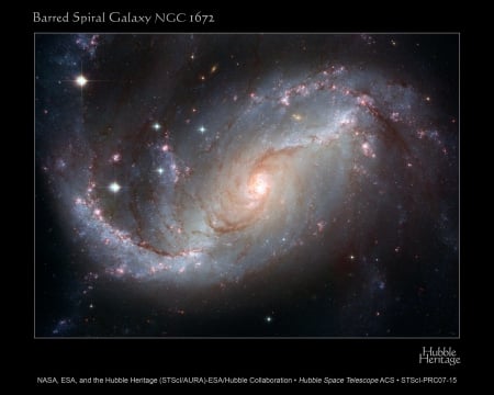 barred spiral galaxy - straight, out, centre, from, two