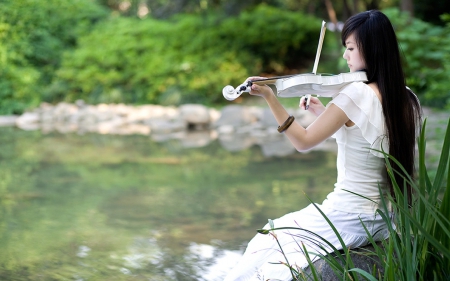 chinese girls - mood, music, river, viollin