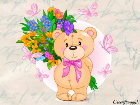 TEDDY AND FLOWERS FOR HIS MUM - creation, abstract, flowers, teddy