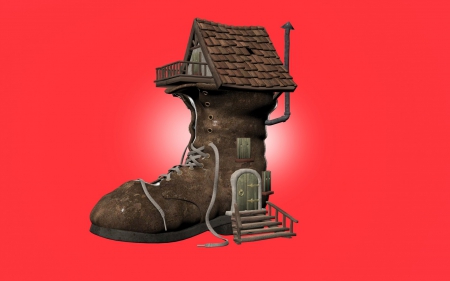 ♥ - house, fantasy, funny, red, brown, boot, creative