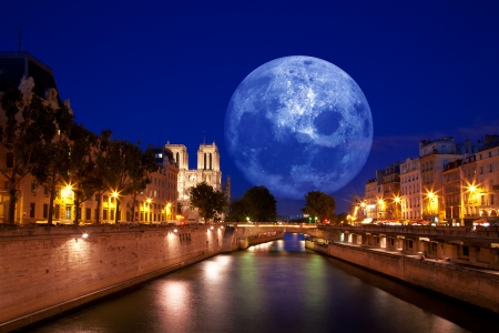 Paris Moonlight - moon, water, canal, paris, moonlight, buildings, bridge, lights