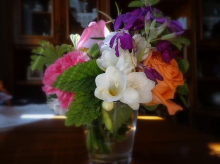 In the morning light. - flowers, carnation, white, rose, orange, bouquet, pink