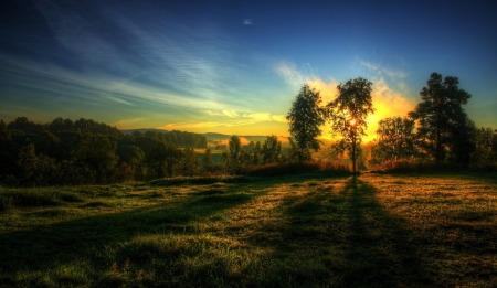 * Sunset * - field, sunset, nature, sky