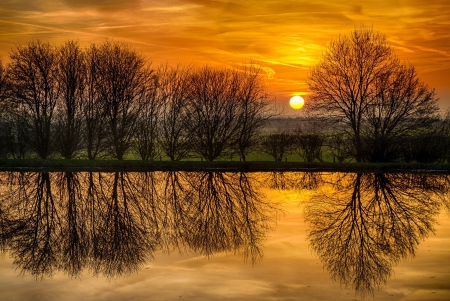 * Sunset * - lake, trees, nature, sunset