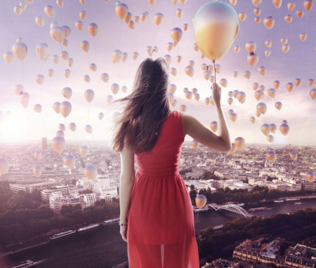 â™¥ - balloons, lady, abstract, model