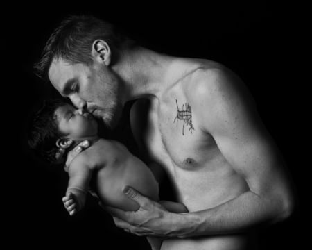 â™¥ - love, tenderness, tattoo, holding, father, kiss, baby, man, little