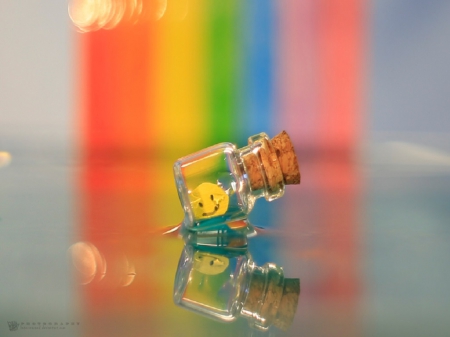 :) - bokeh, rainbow, reflection, mirror, stripes, cork, bottle, smile