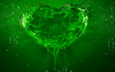 Broken - shards, abstract, broken, heart, water, green, splash