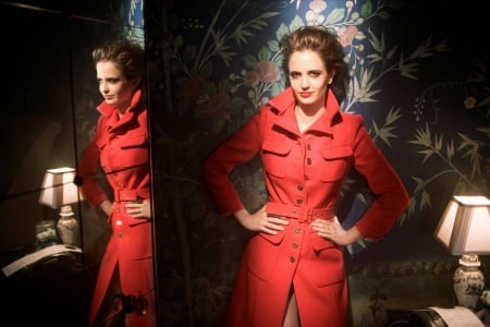 Eva Green - pose, style, coat, mirror