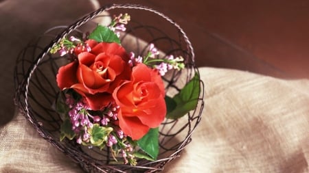 Flowers - roses, basket, blossoms, arrangement