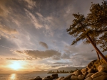 Sunset on Sandy Beach, Lake Tahoe, California