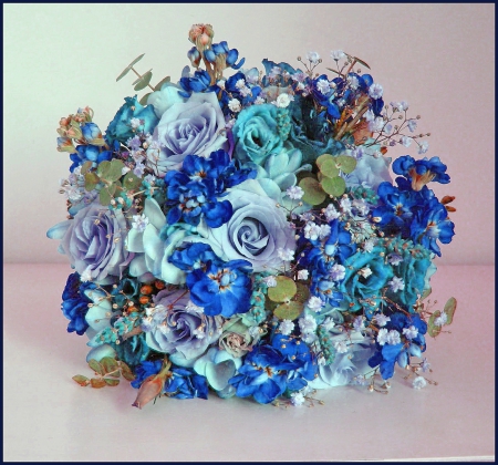 Spring blues - white, flowers, roses, blue