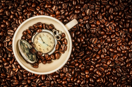 ♥Coffee Time♥ - watch, beans, coffee, time, cup